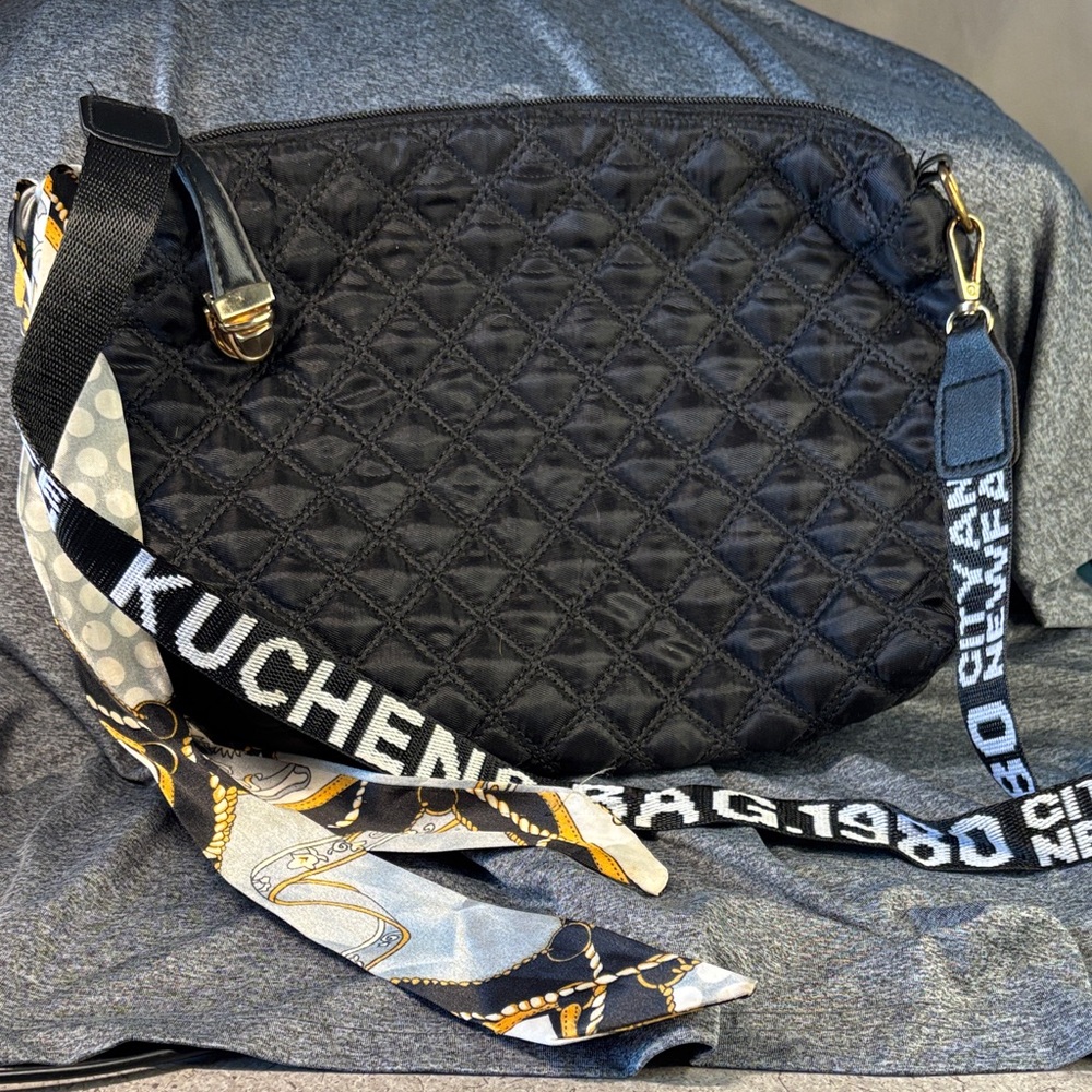 Black Quilted Kuchen & Bag.1980 Crossbody Bag with Patterned Strap